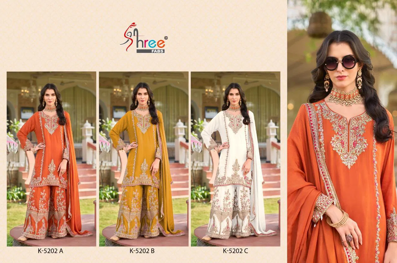 K 5202 By Shree Fabs Chinon Pakistani Readymade Suits Exporters In India